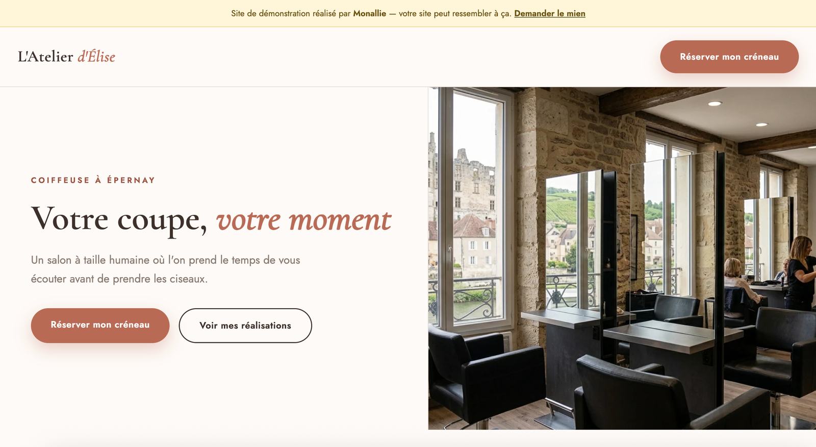 Site de L'Atelier d'Élise, coiffeuse à Épernay